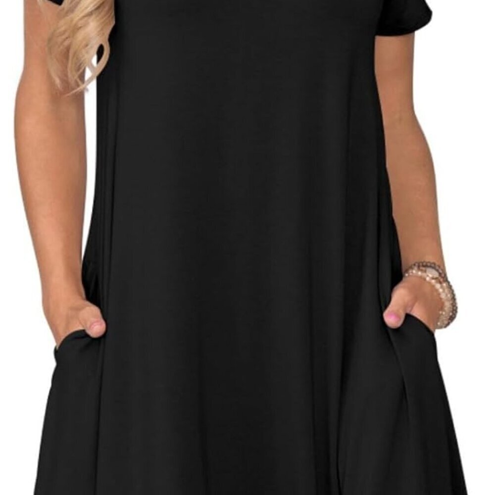 Women's Rayon T Shirt Dress Short Sleeve Pockets Casual Summer Swing